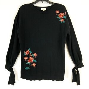 UMGEE floral embroidered oversized pullover tie cuffs sweater black size S